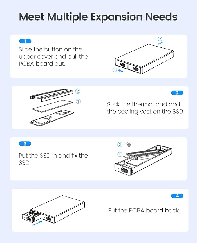 ORICO Dual M.2 NVMe with SATA SSD Enclosure, USB C to M2 Adapter for M Key PCIe & B+M Key 2230/2242/2260/2280 M.2 SSDs, Tool-Free Installation Aluminum Case Support Trim and UASP up to 2x4TB