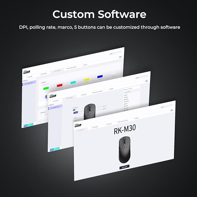 RK ROYAL KLUDGE RK M30 Wireless Gaming Mouse, 24000 DPI, 43g Ultra-Lightweight, PAW3311 Sensor, 2.4G/Bluetooth/USB-C Rechargeable Wireless Mouse with 5 Programmable Buttons for PC/Mac, Black Grey