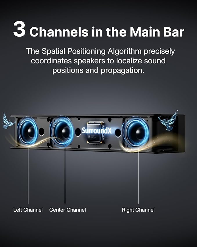 ULTIMEA 7.1CH Surround Sound System for TV, Soundbar with Dolby Atmos, 6.5" Wireless Subwoofer, APP Control, 4 Wired Surround Speakers, Peak Power 460W Soundbar for TV, Poseidon D80 (New 2025 Model)