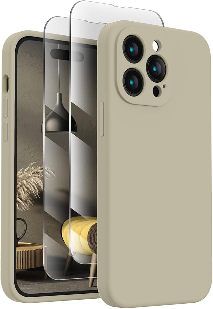 FireNova Designed for iPhone 14 Pro Max Case, Silicone Upgraded [Camera Protection] Case, Soft Anti-Scratch Microfiber Lining Inside, 6.7 inch, Khaki