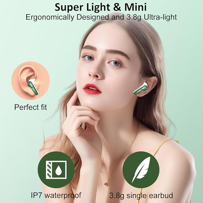 Wireless Earbuds, Bluetooth Headphones 2025 NEW Ear Buds 40H Bass Stereo in-Ear Earphones ENC Noise Cancelling 5.3 Earbuds with 4 HD Mic, USB-C LED Display IP7 Waterproof Sport Headset for Android iOS