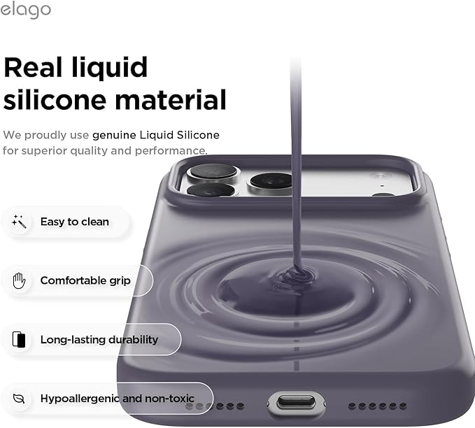 elago for iPhone 17 Pro Max Case, Premium Magnetic Silicone Case, Compatible with MagSafe, Liquid Silicone Material, Protective Cover, Shockproof, Slim Phone, 6.9 inch (Deep Purple)