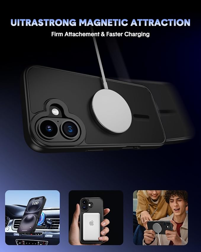 for iPhone 16 Case,Compatible with MagSafe, Includes Tempered Glass Screen & Lens Protectors, Translucent Matte Anti-Fingerprint, Slim Full-Body Military Grade Shockproof case