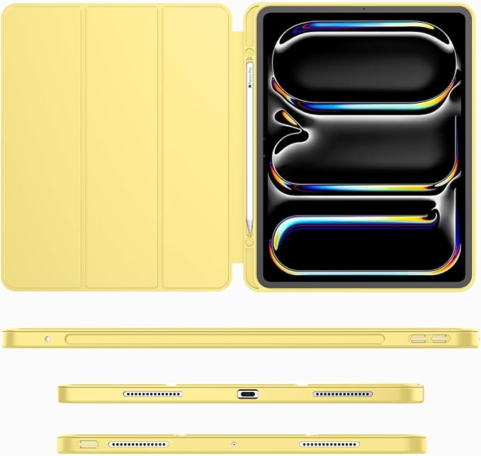 iMieet Case for iPad Pro 11 Inch (M5) 2025 /(M4) 2024 5th Gen, Trifold Stand Smart Cover with Pencil Holder and Soft TPU Back, Auto Wake/Sleep (Yellow)