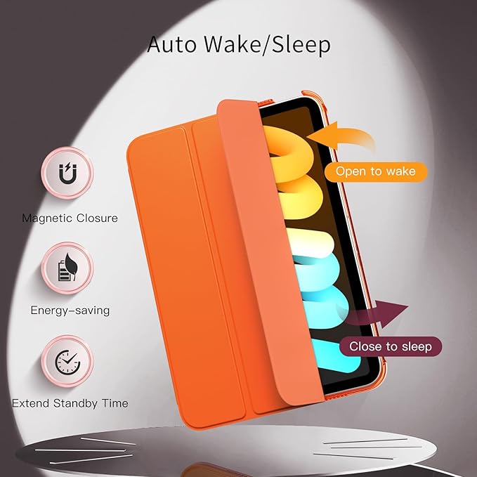 MoKo for iPad mini 7 (A17 Pro) Generation Case 2024, iPad mini 6 Case 2021, 8.3-inch Slim Lightweight Protective Hard Back PC Shell Stand Cover Support Touch ID, Auto Wake/Sleep, Orange