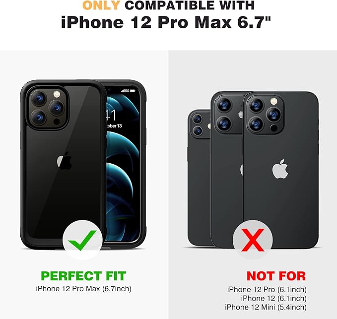 Diaclara Designed for iPhone 12 Pro Max Case, Full Body Rugged with Built-in Touch Sensitive Anti-Scratch Screen Protector, Soft TPU Bumper Case for iPhone 12 ProMax 6.7", Black