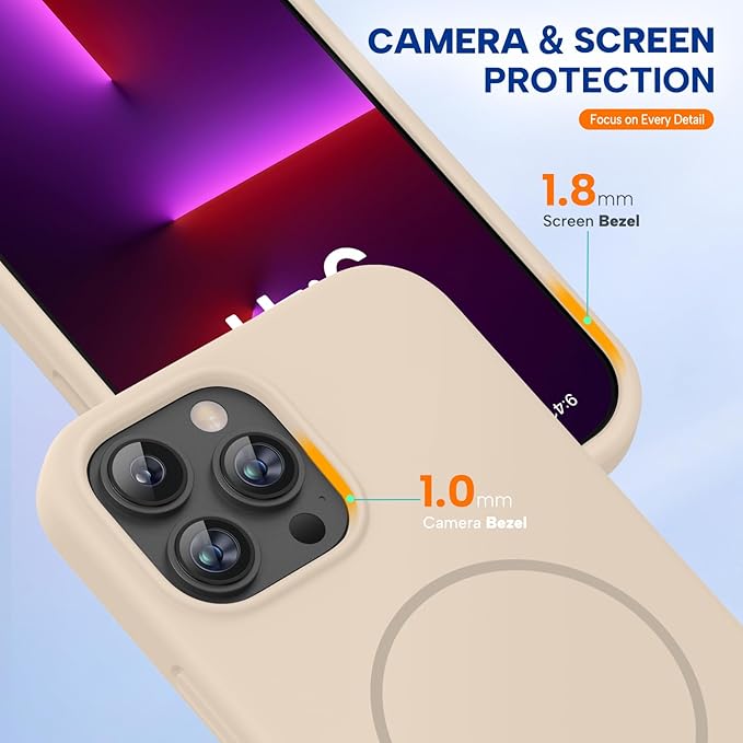 Miracase Magnetic for iPhone 13 Pro Max Case, [Soft Anti-Scratch Microfiber Lining], Compatible with MagSafe, Liquid Silicone Shockproof Drop Protection Phone Case for 13 Pro Max, Sand