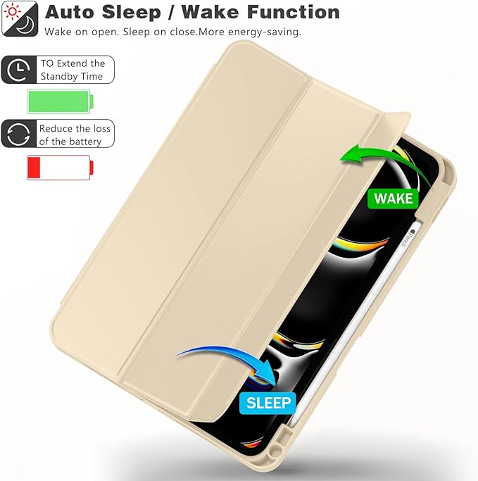 ZryXal iPad Pro 11 Inch Case (M5) 2025/ (M4) 2024 (Model: A2836/A2837/A3006), Trifold Stand Smart Cover with Pencil Holder and Soft TPU Back, Auto Wake/Sleep (Champagne Gold)