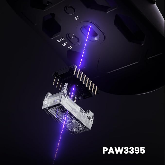 Akko Dash Max Wireless Gaming Mouse, 8K Polling Rate with PAW3395 Sensor, 26000 DPI, 40g Ultra Lightweight, Akko Custom Optical Switches, BT/2.4G/Wired Symmetrical Computer Mouse, Black