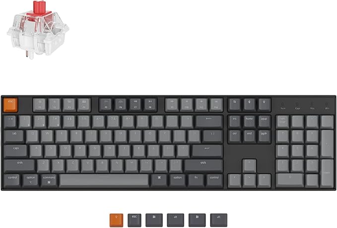 Keychron K10 Full Size Layout RGB Backlit Hot-Swappable Mechanical Gaming Keyboard for Mac Windows, Multitasking 104-Key Bluetooth Wireless/USB Wired Computer Keyboard with Keychron Super Red Switch