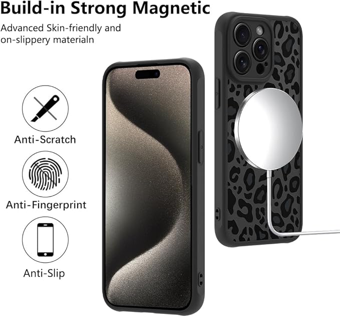 KANGHAR Case for iPhone 15 Pro Max Phone Case [Compatible with Magsafe] Leopard Printed Pattern Cute Cheetah Protective Magnetic Case for Girls Women Men 6.7"
