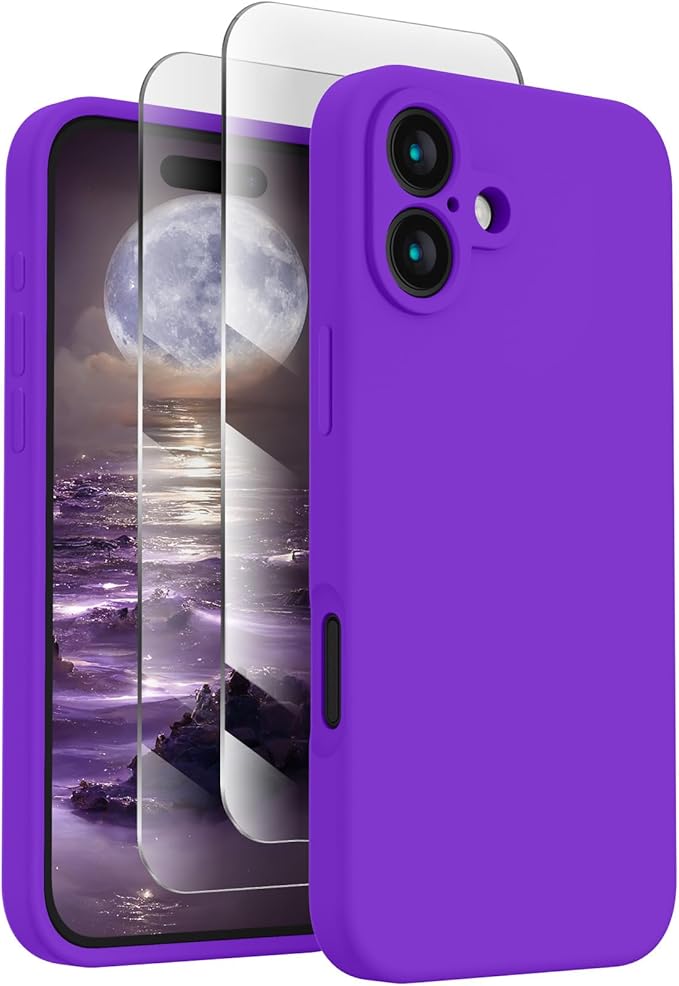 FireNova Designed for iPhone 16 Case, Silicone Upgraded [Camera Protection] Phone Case, Soft Anti-Scratch Microfiber Lining Inside, 6.1 inch, Neon Purple