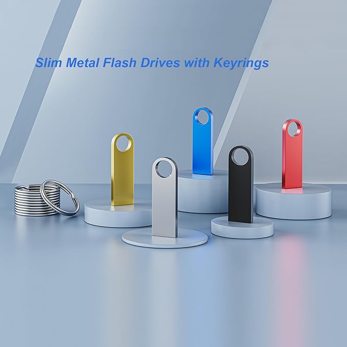5 Pack 64GB USB Flash Drive with Keychains, Wooolken Sleek Metal USB 2.0 Thumb Drives Memory Stick for PC Laptop Computer