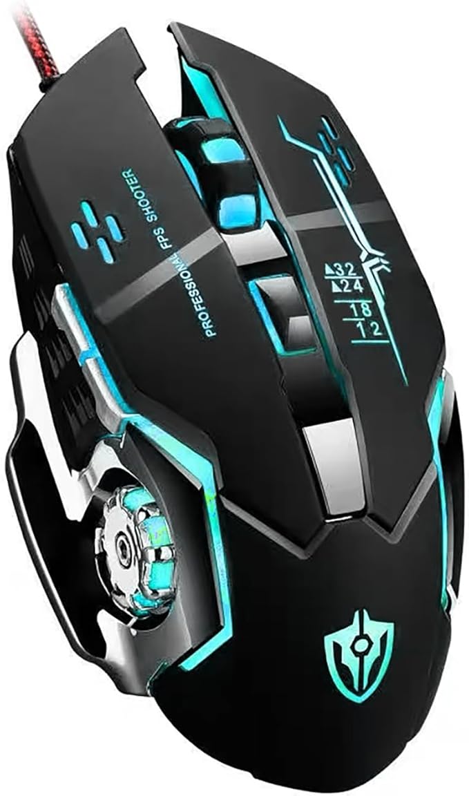 Guiheng Wired Gaming Mouse, Optical USB Mice for Laptop/Desktop, 1200 to 3600 and RGB Light, Ergonomic with 6 Programmable Buttons for Computer Windows 7/8/10/XP Vista Linux Chromebook PC (Black)