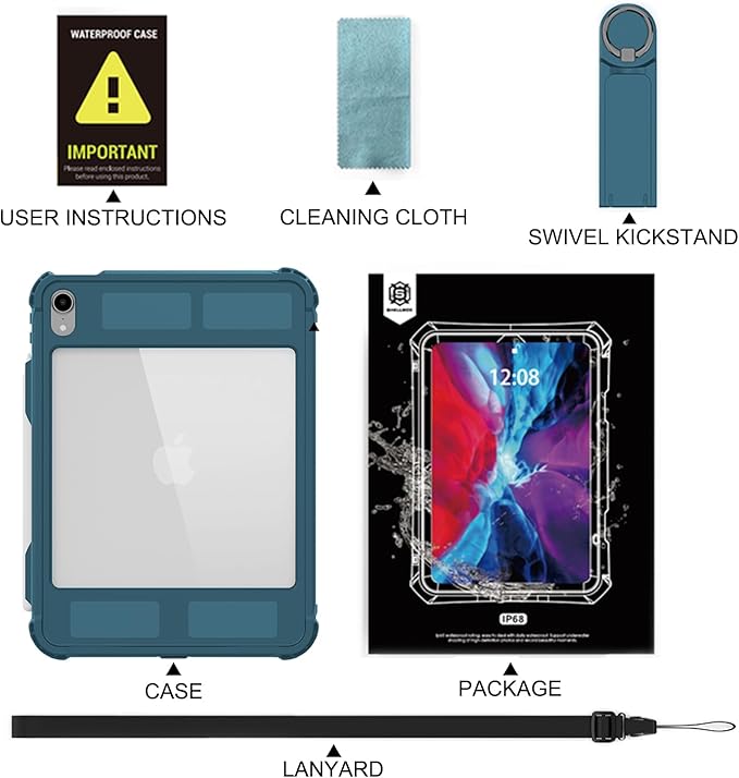 Table Waterproof Case Compatible with iPad (A16) 11th 2025/10th Gen 10.9 inch, Shockproof Drop Proof Full Body Cover Built-in Screen Protector, Pencil Holder, Stand, Shoulder Strap Teal