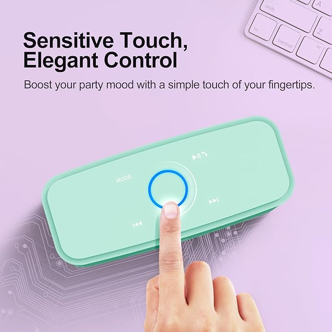 DOSS SoundBox Touch Wireless Bluetooth Speaker-12W HD Sound with Rich Bass, IPX5 Waterproof, 20H Playtime, Handsfree, for Gatherings, Home, Office, Outdoor, Travel-Green