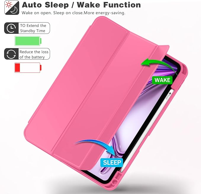 ZryXal New iPad Air 13 Inch Case M3 2025/M2 2024 with Pencil Holder, Trifold Stand Smart Case with Soft TPU Back,Auto Wake/Sleep(Watermelon)