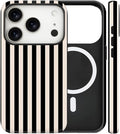 Magnetic for iPhone 17 Pro Case Cute Stripes Phone Case, Shockproof Slim TPU and Hard PC Protective Phone Cover Compatible with MagSafe Designed for Women Girls, Black and White