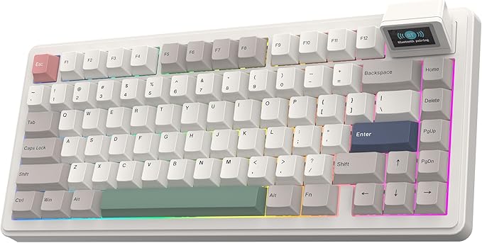 EPOMAKER RT82 Wireless Mechanical Keyboard with Screen, VIA Custom, 2.4GHz/USB-C/BT5.0, RGB Backlit, Gasket, 5-Paddings, PBT Keycaps, Hot-Swap Retro Gaming Keyboard (Sea Salt Silent)