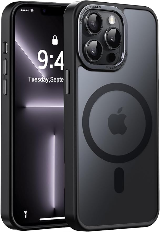Newfuture Designed for iPhone 13 Pro Max Case with Magnetic [13 FT Military Drop Protection] [Compatible with Magsafe] Slim Translucent Matte Shockproof with Anti-Fingerprint Phone Case, Black