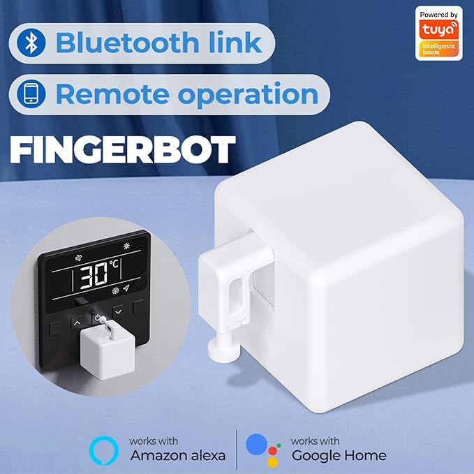 Smart Switch Button Pusher: Bluetooth Fingerbot Plus with Toolkit for Any Buttons & Switches, Tuya App Control,No Wiring Switch Bot Button, Add a Blutooth Hub Compatible with Alexa Google Home (White)