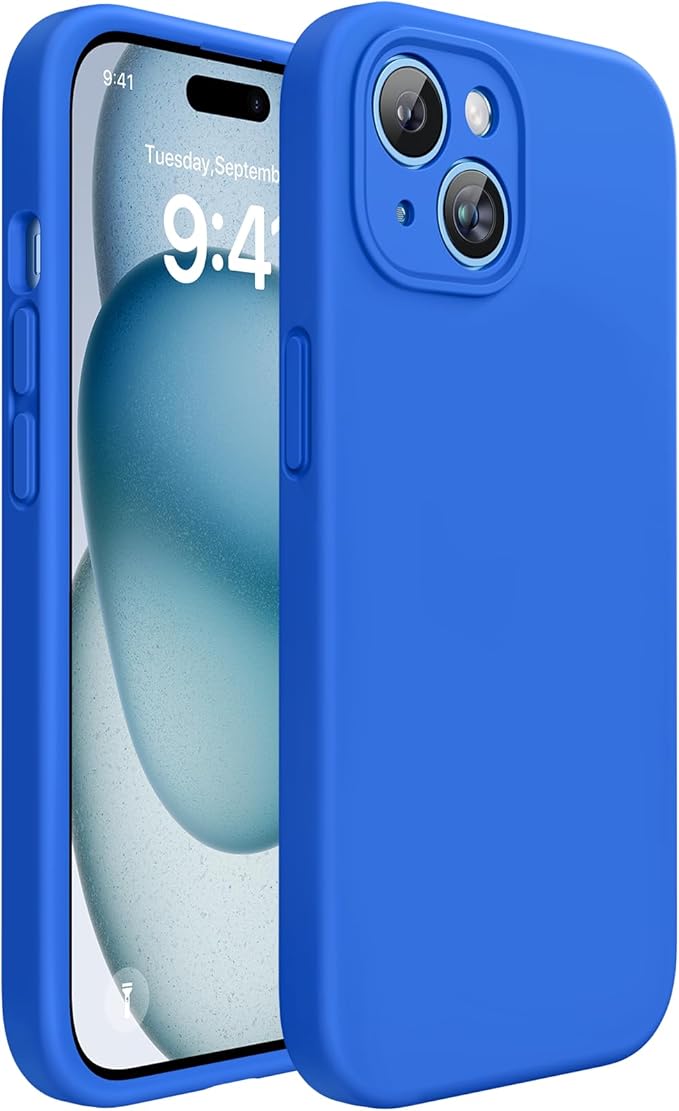 Miracase Compatible with iPhone 15 Plus Case, [Soft Anti-Scratch Microfiber Lining], Liquid Silicone Case Gel Rubber Shockproof Drop Protection Phone Case for iPhone 15 Plus, Mediterranean Blue