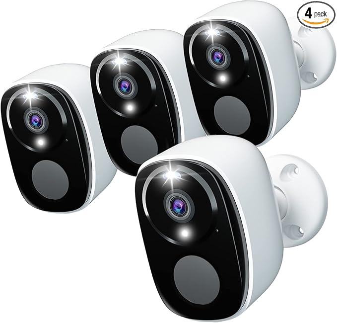 4Pack Security Cameras Wireless Outdoor 2.4G&5G WIFI, 2K Battery Powered Indoor Camera for Home Security with Spotlight & Siren Alarm, 2-Way Audio, Color Night Vision, AI Detection,Works w/Alexa