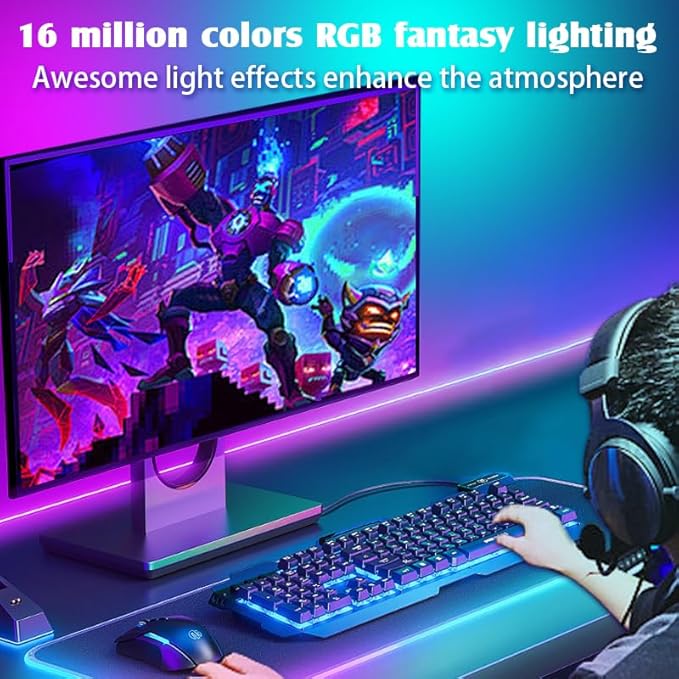 Monitor LED Backlights, LED Strip Light Sync with Screen Color/Music, Computer Light Bar Behind Screen, for PC/Mac, LEDs for Desk Gaming, USB Interface,Software Control (32 inch)