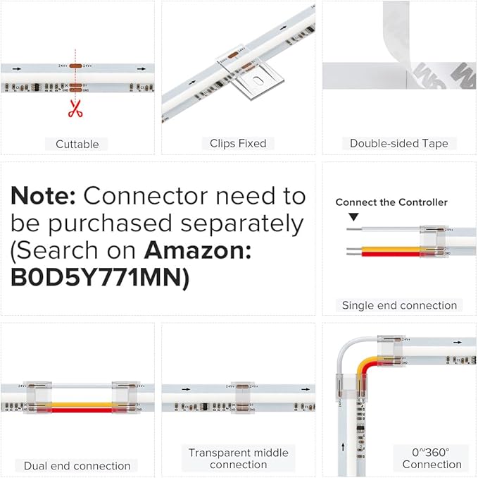 BTF-LIGHTING WS2811 Smart IC RGB FCOB COB LED Strip, UL Listed 720LEDs/m High Density Color Chasing Uniform Light, DC12V 16.4FT 12mm Width Tape Light for Home Party DIY Decor(No Adapter or Controller)