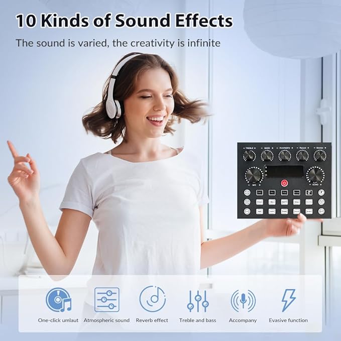 Podcast Equipment Bundle for 2, Audio Interface with BM-800 Condenser Microphone, V8s Sound Card with Voice Changer, Podcast Equipment for Podcasting, Recording, Singing, Streaming, Gaming