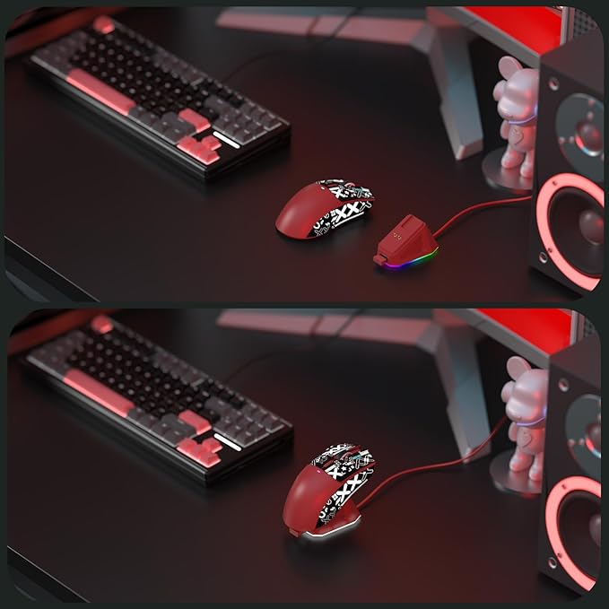 MAGIC-REFINER Attack Shark X11 59g Superlight Wireless Gaming Mouse with Grip Tape, RGB Charging Dock，BT/2.4G Wireless/Wired Pc Mouse, 22000 DPI,5 Programmable Buttons for Pc/Mac(Red)