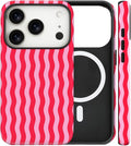 Magnetic for iPhone 17 Pro Case Cute Wavy Stripes Phone Case, Shockproof Slim TPU and Hard PC Protective Phone Cover Compatible with MagSafe Designed for Women Girls, Red