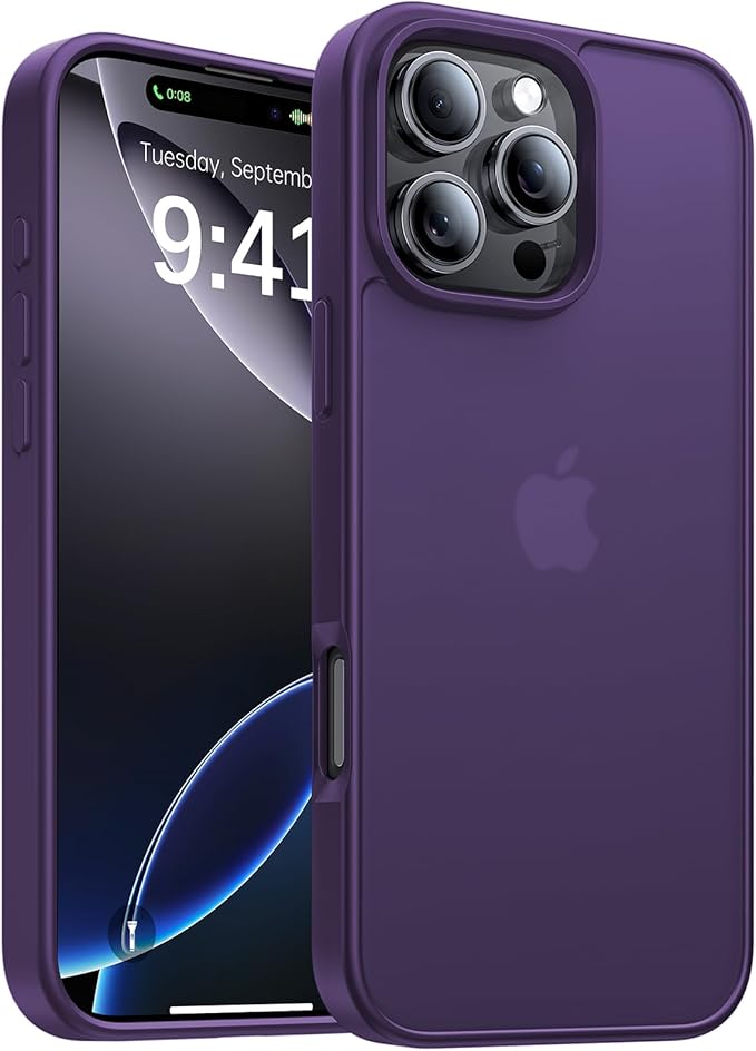for iPhone 16 Pro Case, [Military-Grade Drop Protection][Anti-Yellowing] Shockproof Protective Translucent Matte Cover for iPhone 16 Pro Phone Case,Dark Purple