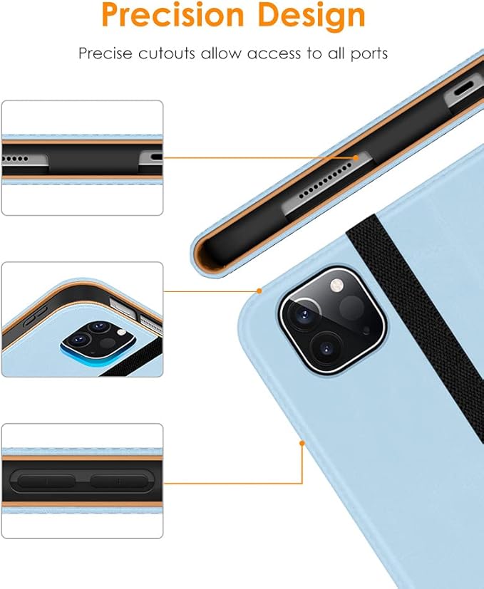 DTTO for iPad Pro 12.9 6th / 5th / 4th / 3rd Generation Case 2022/2021/2020/2018, Leather Folio Stand Cover with Built-in Pencil Holder -Auto Wake/Sleep and Multi Viewing Angles, Ice Blue