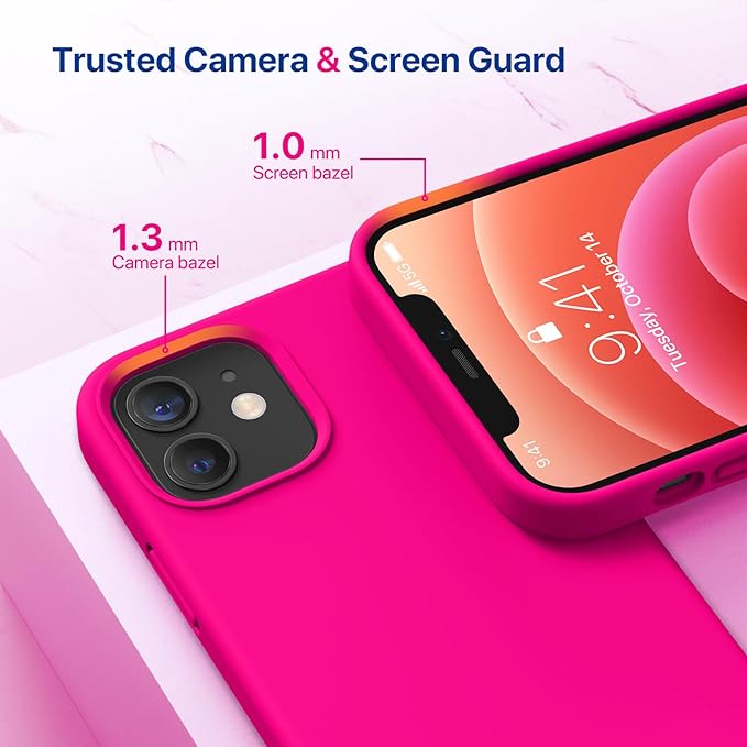 Miracase Compatible with iPhone 12 Case and iPhone 12 Pro Case, Liquid Silicone Gel Rubber Full Body Protection Shockproof Drop Protection Phone Case for iPhone 12/12 Pro 6.1 inch, Hot Pink