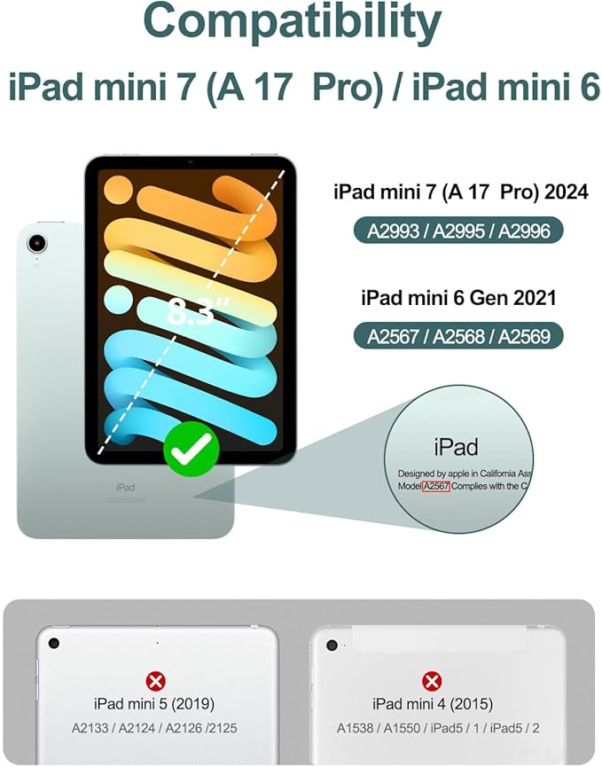 Case for iPad mini 7 (A17 Pro) 2024 & iPad mini 6 2021 Case, [Built-in Screen Protector][Auto Sleep/Wake][Pencil Holder] iPad mini 6th Generation 8.3-inch Soft Leather Flip Cover with Stand, Green