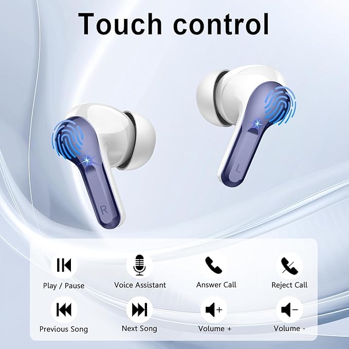 Wireless Earbuds, Bluetooth Headphones 5.4 HiFi Stereo, Ear Buds with 4 ENC Noise Cancelling Mics, 48H Bluetooth Earbuds with Dual LED Display, IP7 Waterproof in Ear Earphones, Deep Blue