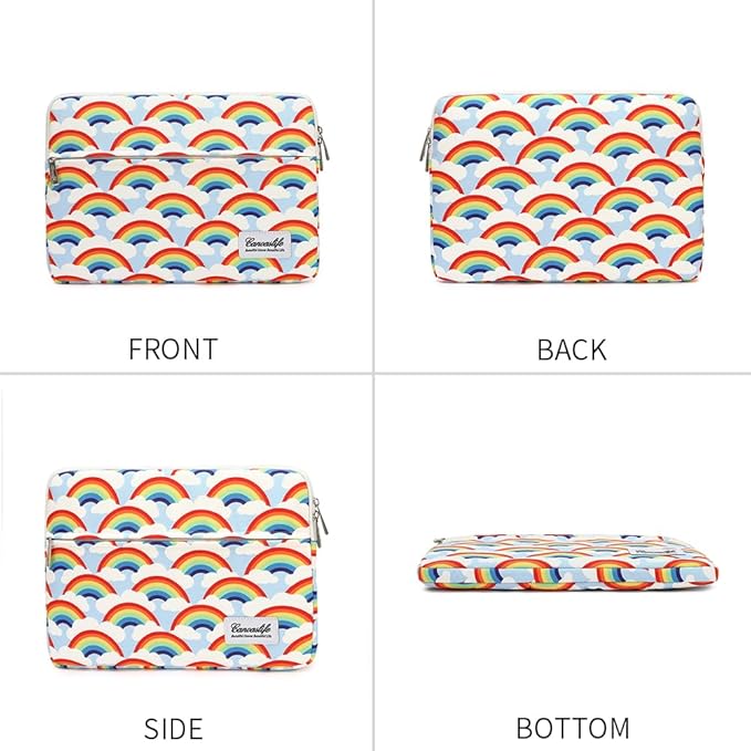 Canvaslife Waterproof Laptop Sleeve 14 Inch Laptop Case Bag with Front Pocket Rainbow Pattern