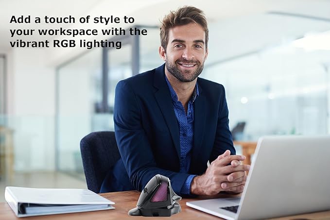 Wireless Mouse Large Angle Adjustable Ergonomic Vertical Upright Carpal Tunnel Ergo Right Hand 6 buttons USB Optical Mice for PC Laptop Computer Gift,3600 DPI,Removable Palm Rest,RGB Light