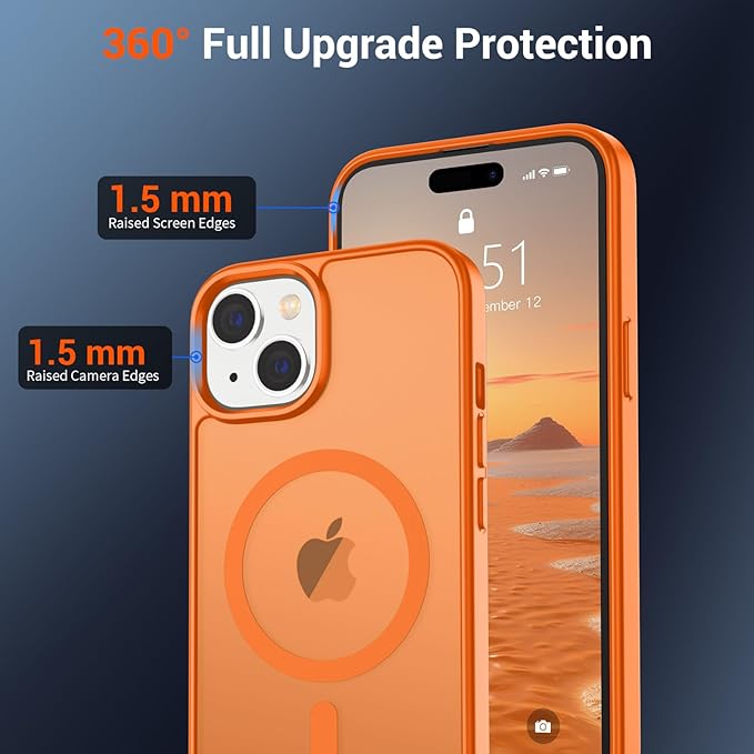 SUPFINE Magnetic for iPhone 15 Case (Compatible with MagSafe) (Military Grade Drop Protection) Translucent Matte Shockproof Phone Cover,Starry Orange
