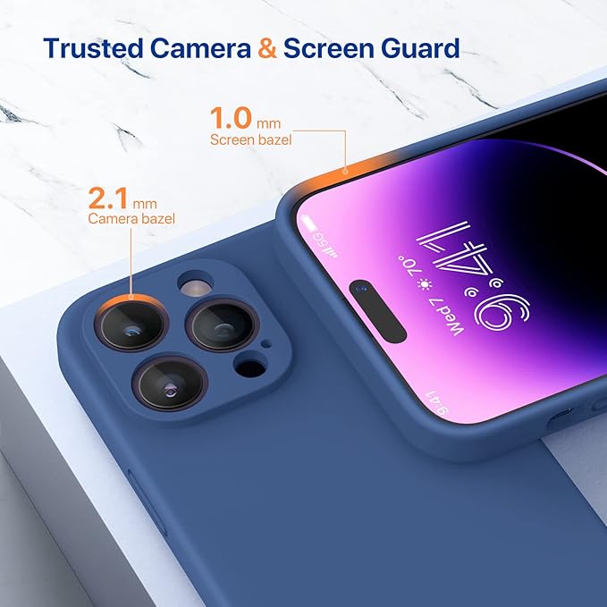 Miracase Magnetic Case Designed for iPhone 14 Pro Max Phone Case with Screen Protector,[Upgraded Enhanced Camera Protection],Shockproof Liquid Silicone Case 6.7 inch, Glass Blue Magnetic