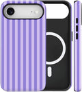 Magnetic for iPhone 17 Air Case Cute Stripes Phone Case, Shockproof Slim TPU and Hard PC Protective Phone Cover Compatible with MagSafe Designed for Women Girls, Light Purple