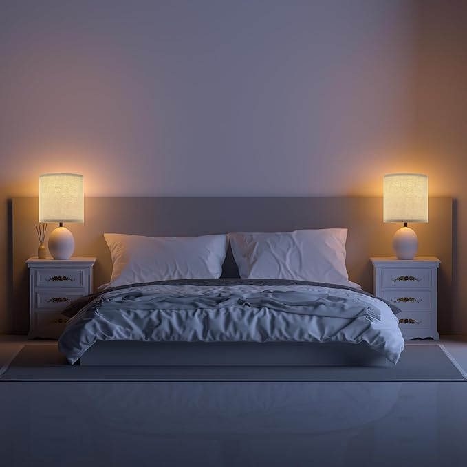 Dawnwake 18.5" Table Lamp Set of 2 for Living Room Bedroom, Bedside Lamps for Night Stands, Desk Nightstand Lamp Dimmable, Modern Linen Cream Ceramic Lamps (White-B)