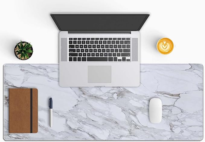 White Grey Marble Print Large Gaming Mouse Pad Keyboard Desk Pad Extended Mouse Pad Gaming Office Decor, PC Laptop Mouse Pads Large (31.5x11.8 in) with Stitched Edges Non-Slip Base Mousepad XL