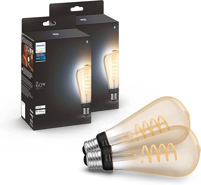 Philips Hue Smart 60W ST23 Filament LED Bulb - White Ambiance Warm-to-Cool White Light - 2 Pack - 550LM - E26 - Indoor - Control with Hue App- Compatible with Alexa, Google Assistant and Apple Homekit