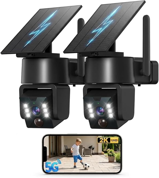 5G & 2.4G Wi-Fi Outdoor Camera Wireless,Solar Security Cameras Wireless Outdoor, 2K 360° PTZ Camera, Solar/Battery Powered, PIR Human Detection, Color Night Vision,Two-Way Voice Calling, Alexa