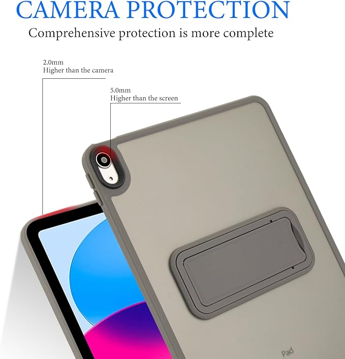 Shockproof Case for iPad (A16) 11th/10th Generation 10.9 inch 2025/2022, Kickstand Slim Fit Rugged Bumper Lightweight Anti-Scratch Bumper Case Cover for iPad 11th/10th Gen, Gray