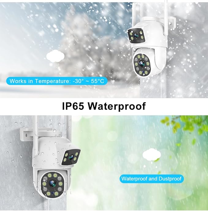 EVERSECU Dual Lens Linkage 6MP WiFi PTZ Security Camera Outdoor, 360° View, Auto Tracking, Motion Detection, Color Night Vision, 2-Way Audio, Compatible with Alexa(4pack)