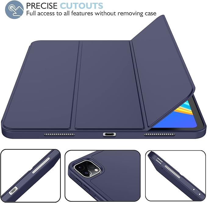 iMieet New iPad Pro 12.9 Case 2022(6th Gen)/2021(5th Gen) with Pencil Holder [Support iPad 2nd Pencil Charging/Pair],Trifold Stand Smart Case with Soft TPU Back,Auto Wake/Sleep(Dark Blue)