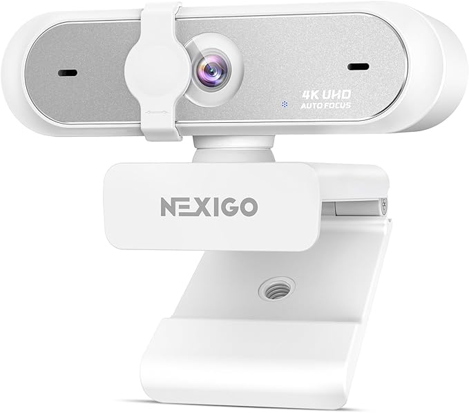 NexiGo N660P Pro 4K Webcam with Distortion-Free Lens, 1080p 60 fps Autofocus USB Streaming Camera, 3DNR, Noise-Canceling Mics & Privacy Cover, Web Cam for Gaming/Live Streaming/PC/Mac/Switch 2, White